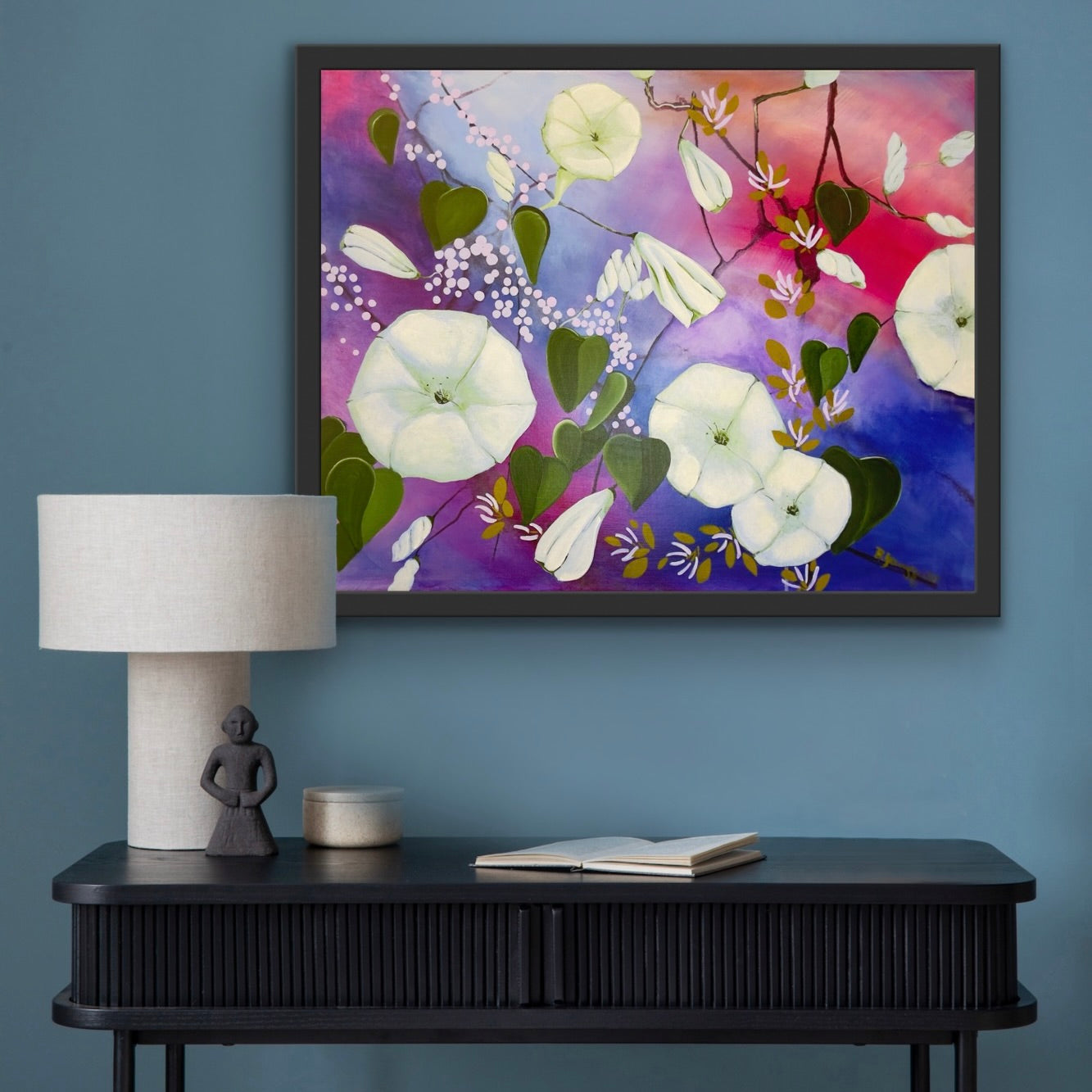 Explore the Moonflower series-luminous abstract moonflower paintings inspired by intuition,night skies,and the quiet balance of shadow and light.