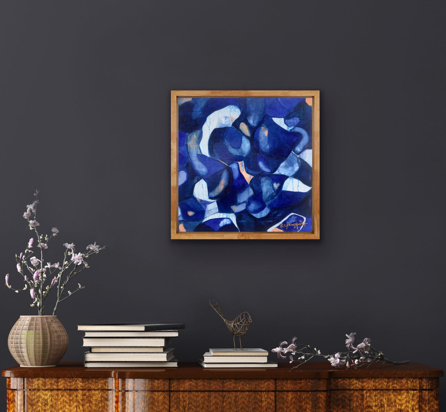 original contemporary abstract painting in blue for home or office