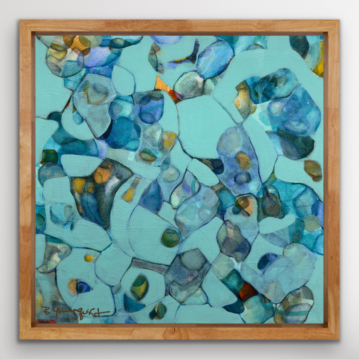 original acrylic abstract painting in blues sea glass