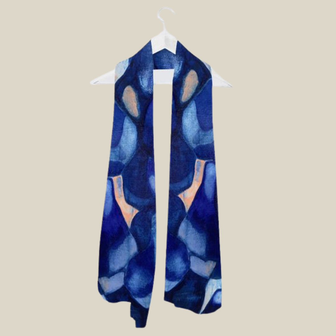 Luxury artwear scarf from the abstract painting "Twilight Rain" by B.Youngquist Art exclusive limited edition.