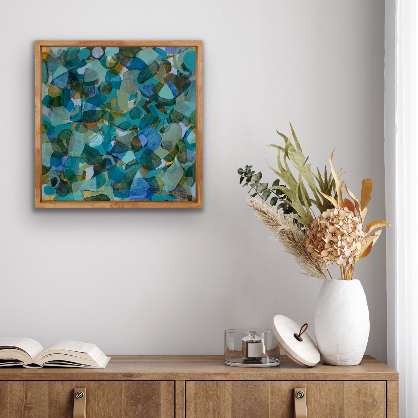 green-blue-abstract-framed-painting-interior-design