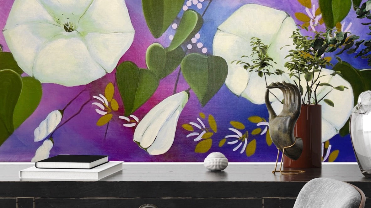 Explore the Moonflowers series-symbolic abstract paintings of luminous night blooms and moonlight inspired by intuition, shadow, and Jungian symbolism.