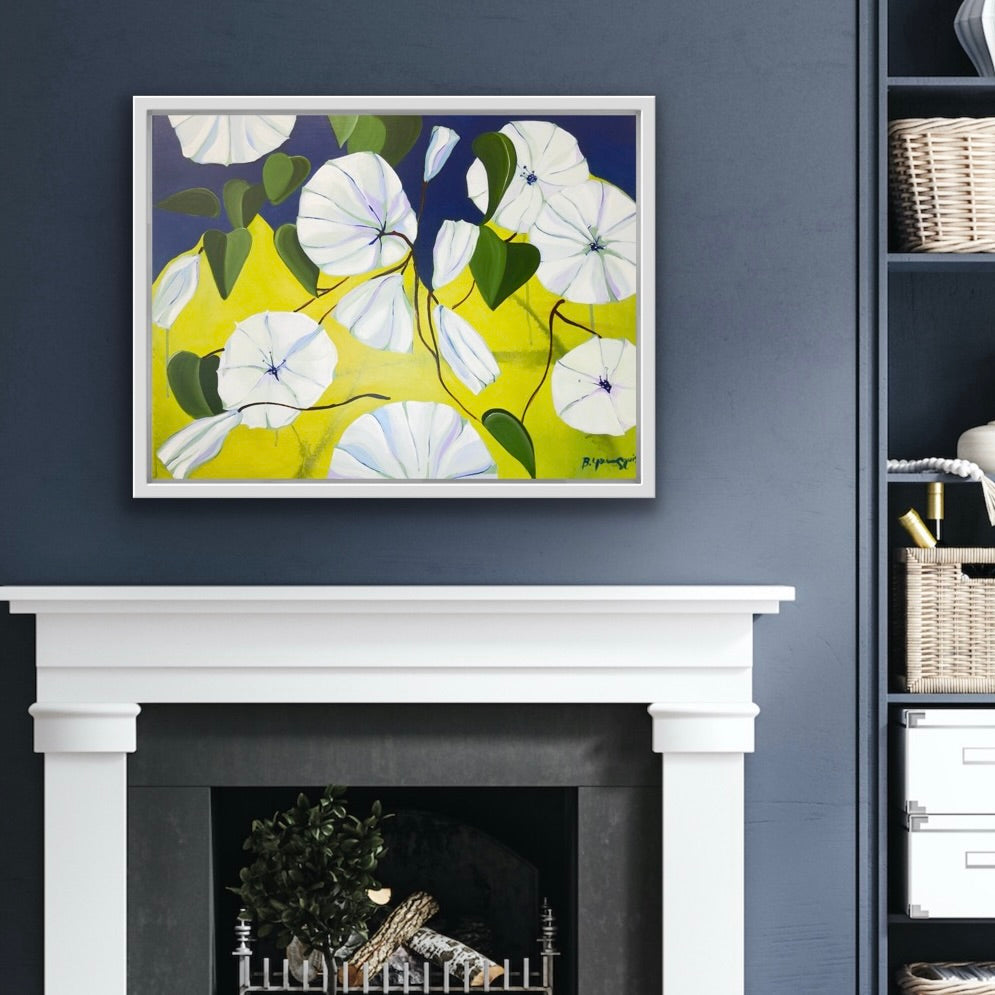 Discover the Moonflower series-symbolic abstract paintings of luminous night blooms and moonlight exploring intuition,shadow, and light.