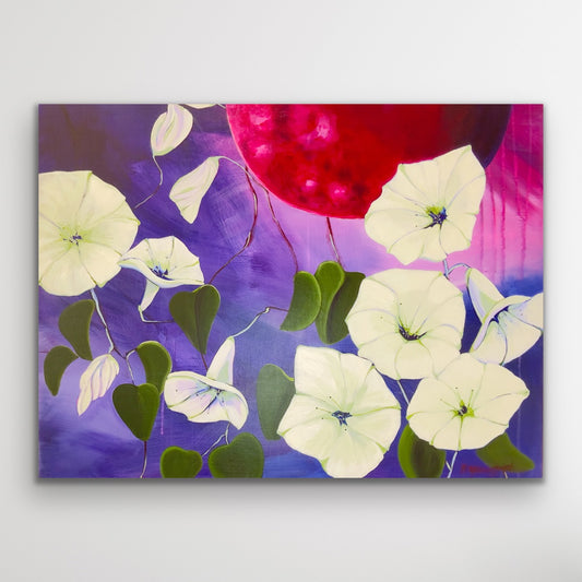 Discover the Moonflowers series: contemplative abstract paintings of night-blooming flowers,indigo skies,and luminous moonlight inspired by intuition and inner life.